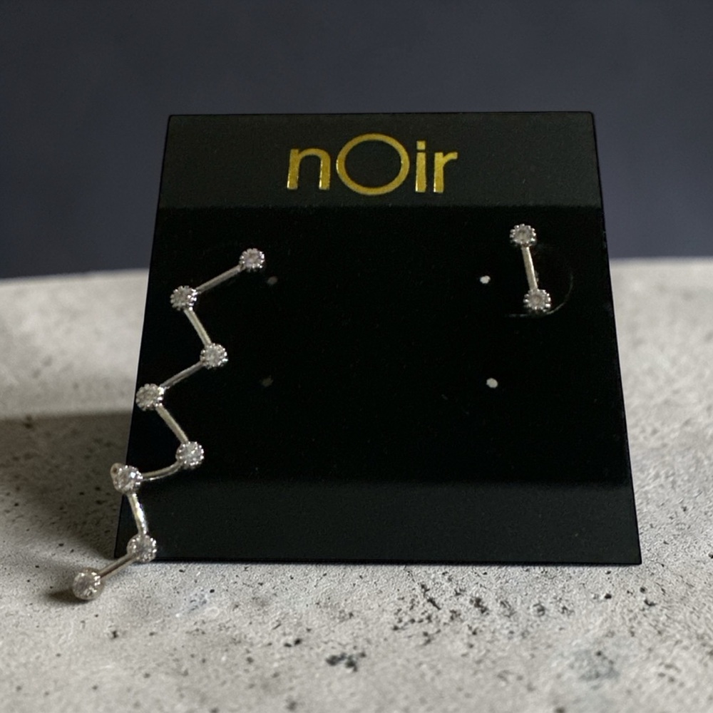 nOir Crystal Ear Cuff & Stud Earrings Set | Silver Tone Celestial Climber - Picture 2 of 5